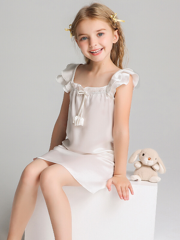 (image for) 19 Momme Sweet Ruffled Silk Dress for Girls